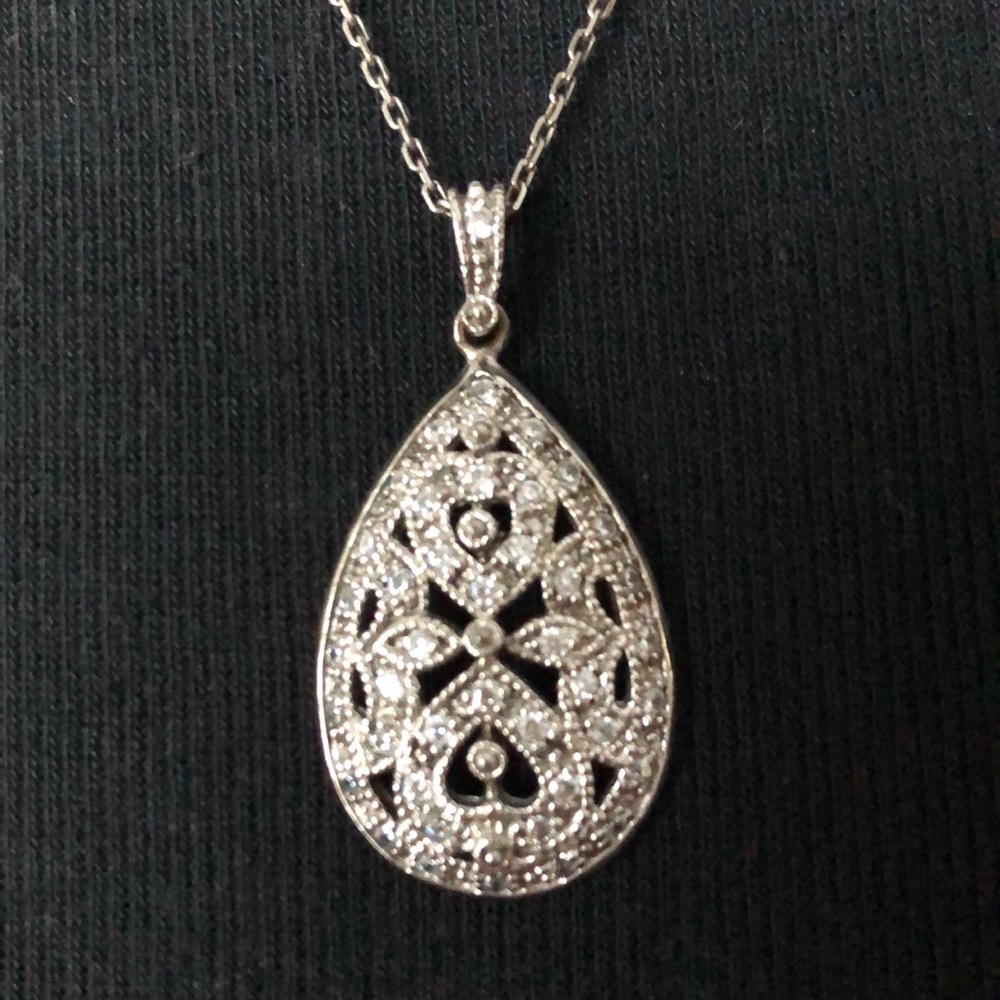 Silver Necklace with Teardrop Pendant - Picture 2 of 5